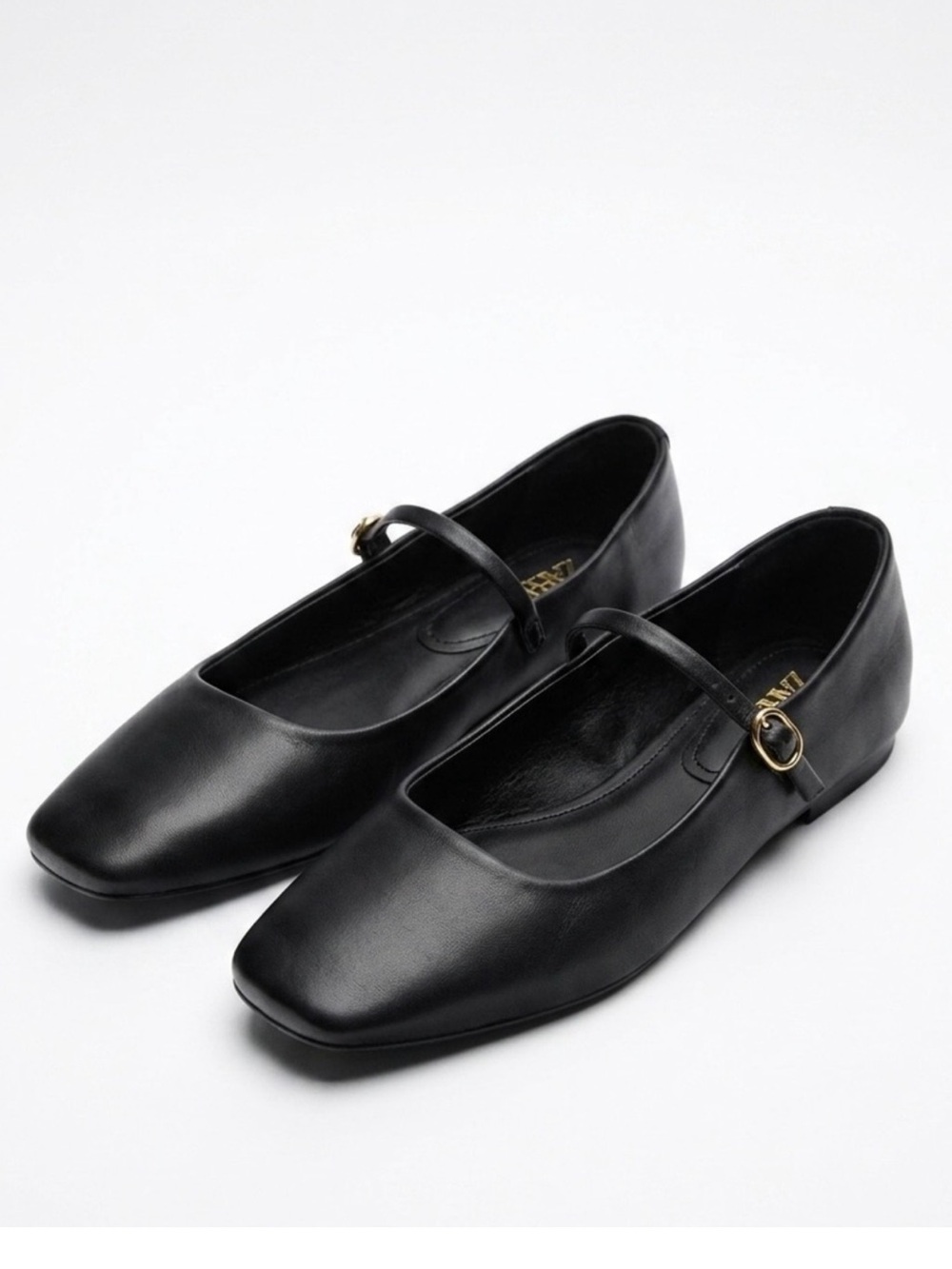 Zara Black Leather Mary Jane Ballet Flats Size 39 EU / US 8.5 Like New